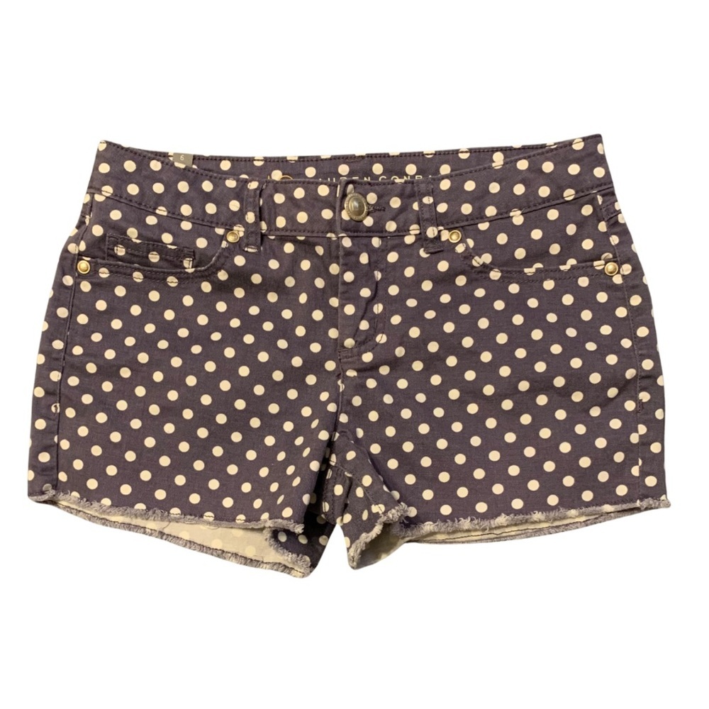 Lauren Conrad Women’s size 6 Polka Dot Cut off blue Jean raw hem summer shorts